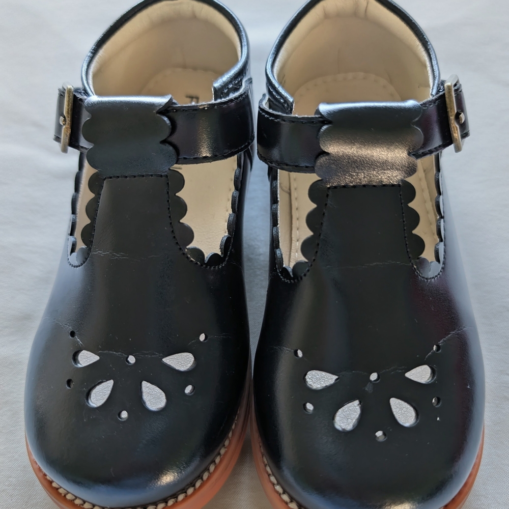 Elegant Kids Black Dress Shoes with Scalloped Design